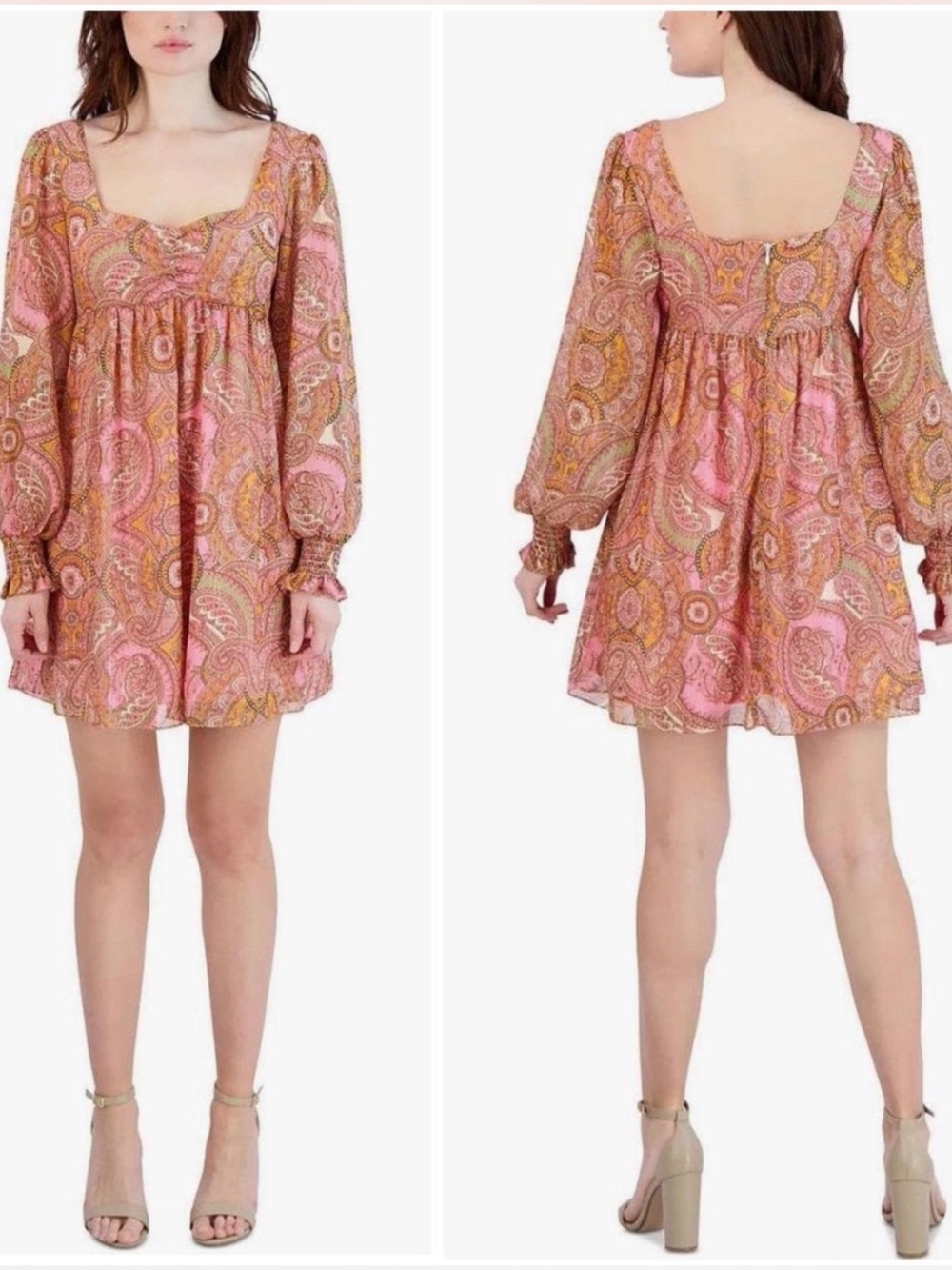 NWT Bcbgeneration Smocked Sleeve Babydoll Mini Dress